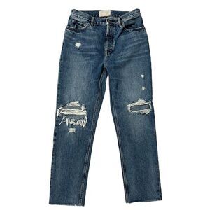 Everlane The Cheeky Jean Distressed Cropped Raw Hem Medium Wash Size 22